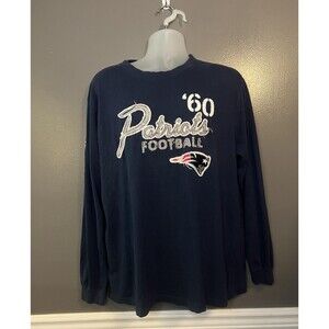 New England Patriots Shirt Mens XL Blue NFL Football Long Sleeve Distressed